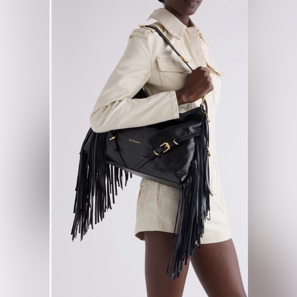 Givenchy Medium Voyou Fringe Leather Hobo Bag NEW Black Gold - Picture 4 of 15